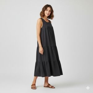 Wonderly Black Mineral Wash Sleeveless Tiered Midi Dress Size Large